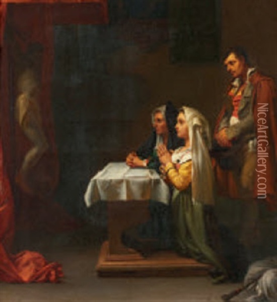 Kapelle Mit Betenden Oil Painting - Jean-Leonard Lugardon