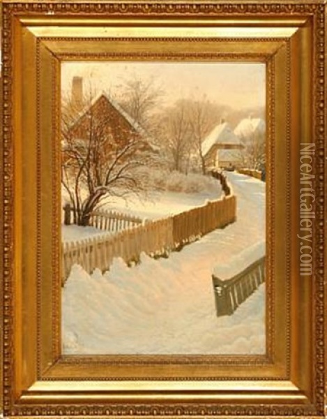 Winter Village Scene Oil Painting - Ludvig Kabell