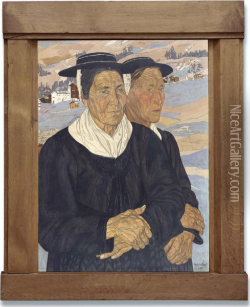 Deux Valaisannes De La Sage Oil Painting - Raphy Dalleves