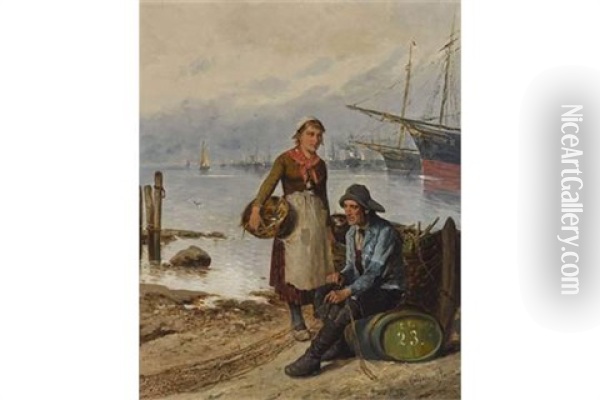 Fischerpaar Am Hafen Oil Painting - Adolf Kaufmann