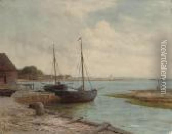 Fishing Boats At The Dock Oil Painting - Gustave de Breanski