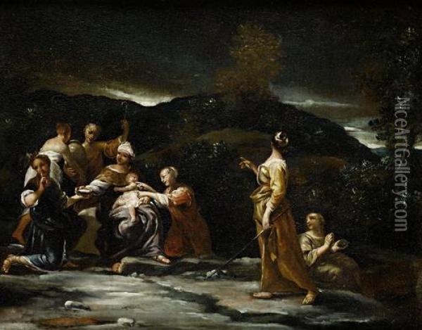 Jupiter Guarded By The Corybantes On The Island Of Crete Oil Painting - Giuseppe Maria Crespi