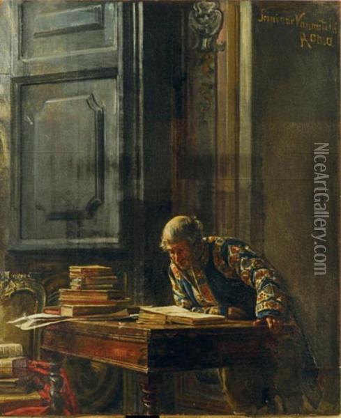 Chamberlain In His Library Oil Painting - Scipione Vannutelli