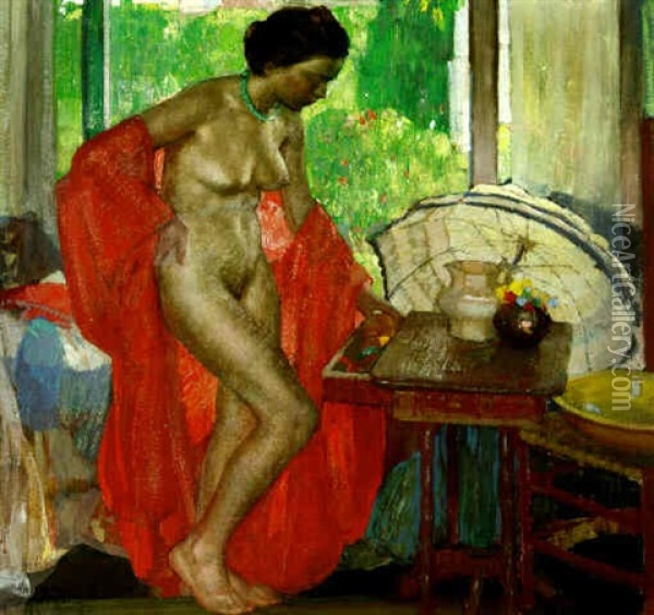 The Red Scarf Oil Painting - Richard Edward Miller