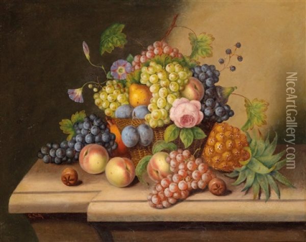 Still Life With Basket Of Fruit Oil Painting - Georg Seitz