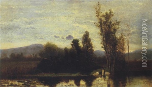 Lavandaie Sul Sile, 1870 Oil Painting - Guglielmo Ciardi