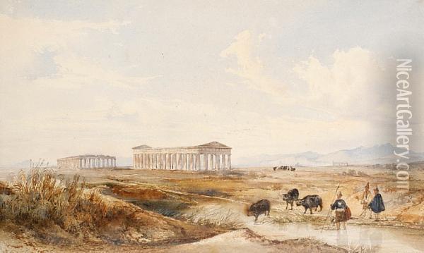A View Of Paestum, Italy Oil Painting - Giacinto Gigante