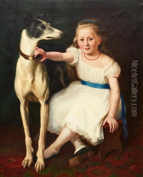 Flicka Med Hund Oil Painting - Knut Ekwall