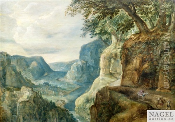 Weite Flusslandschaft Mit Einem Reisenden Auf Einer Anhohe Oil Painting - Joos de Momper the Younger