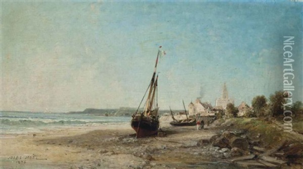 Low Tide At Treport Oil Painting - Jules Achille Noel