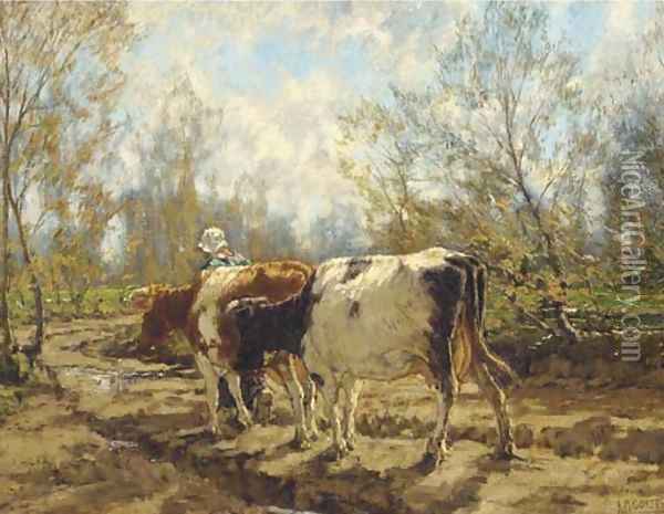 Leading the cattle along a country track Oil Painting - Arnold Marc Gorter