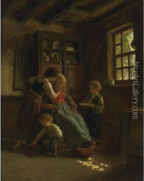 Granny's Rest Oil Painting - Theophile-Emmanuel Duverger