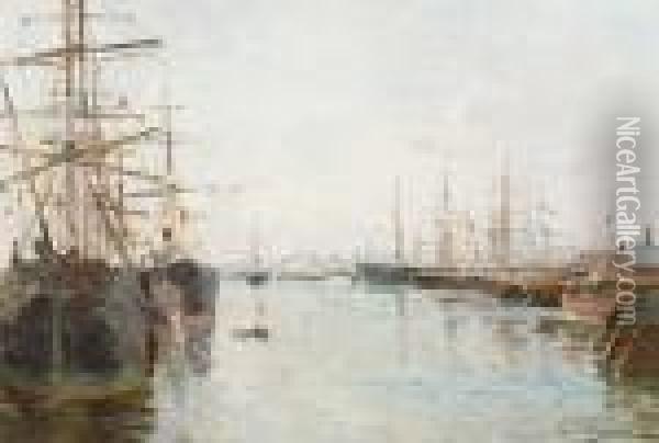 The Antwerp Harbour Oil Painting - Edmond Marie Petitjean