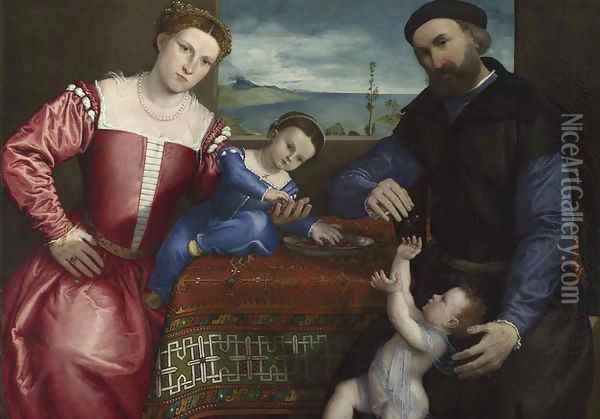 Portrait of Giovanni della Volta with his Wife and Children 1547 Oil Painting - Lorenzo Lotto