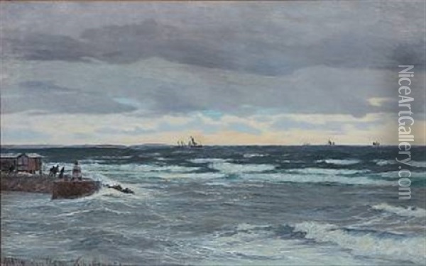 The Coast At Molle, Sweden, In The Background Zealand's Coast Oil Painting - Vilhelm Karl Ferdinand Arnesen