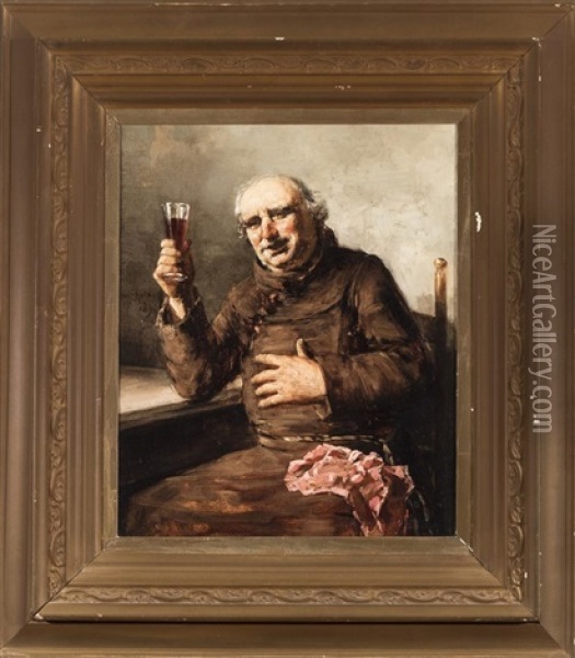 Portrait Of A Monk Drinking Wine Oil Painting - Paul Harney Jr.