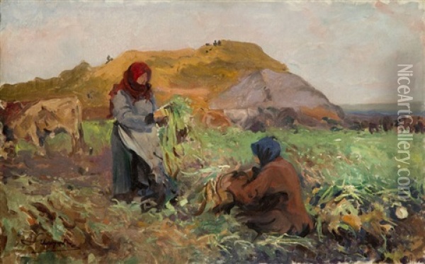 Kopanie Burakow (pielenie) Oil Painting - Leon Wyczolkowski