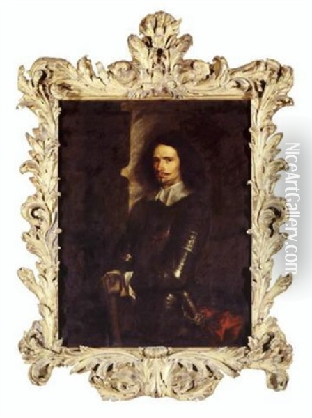 Portrait Of Marchese Giovan Francesco Serra Di Cassano Standing In Armour Oil Painting - Francesco del Cairo