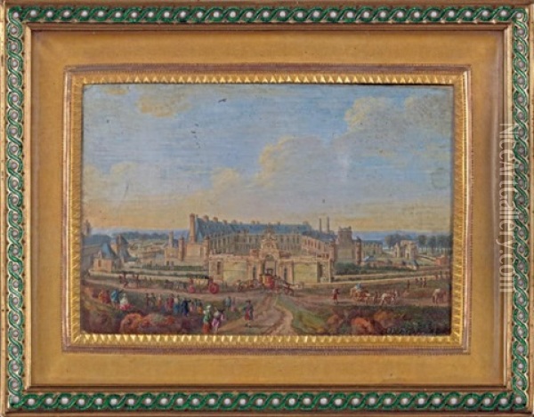 Vue Du Chateau D'anet Miniature, Signee. Oil Painting - Louis Nicolas van Blarenberghe