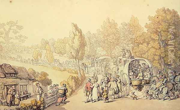 Cartoon depicting country folk leaving for the town, 1818 Oil Painting - Thomas Rowlandson