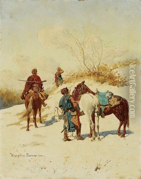 Cossack Riders And Snow Oil Painting - Wladislaw Karol Szerner