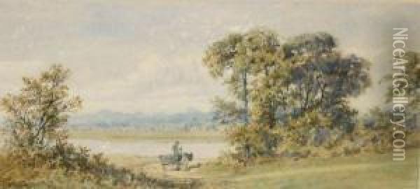 Horse And Cart By A Lake Oil Painting - Charles Harmony Harrison