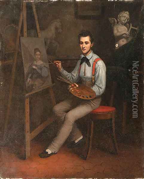 An artist at his easal Oil Painting - French School