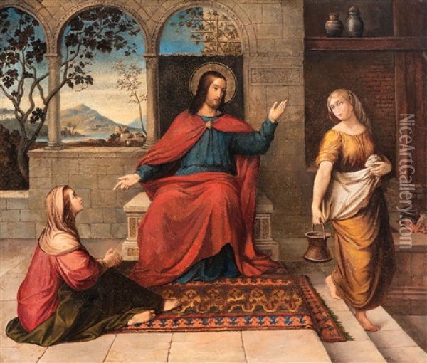Christus Bei Martha Und Maria Oil Painting - August Remz