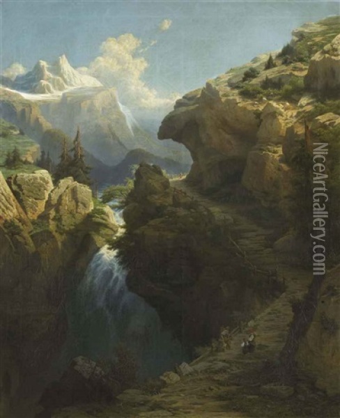 Chemin De Meyringhen A Goutan, Canton De Berne Oil Painting - Leonard-Alexis Dalige de Fontenay