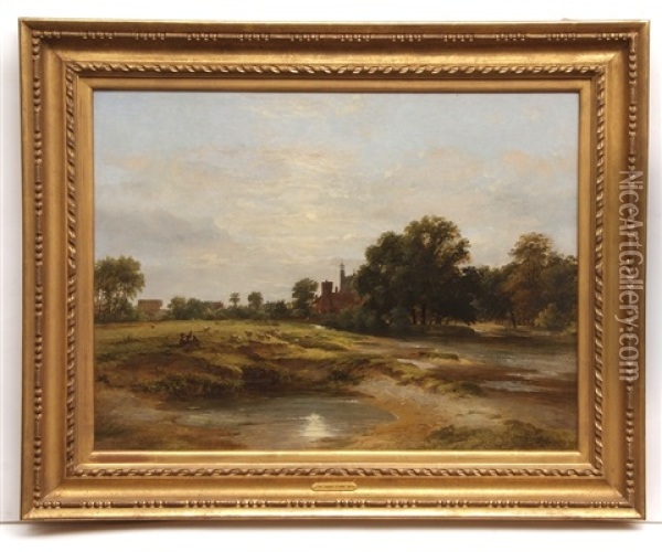 View Of Eton From Fellows Eyot Oil Painting - James Stark