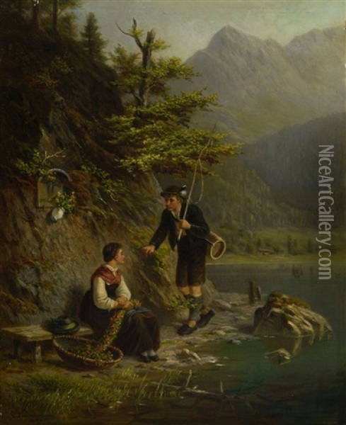 Begegnung Am Seeufer Oil Painting - Carl Naumann