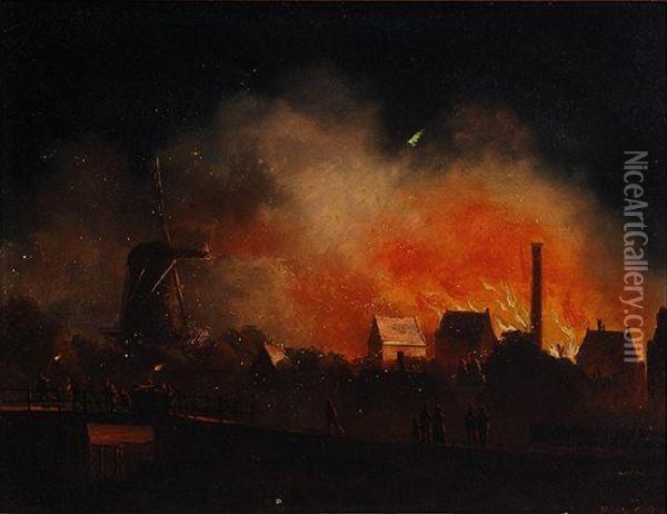 Conflagration In Leiden Oil Painting - Hendrik Gerrit ten Cate