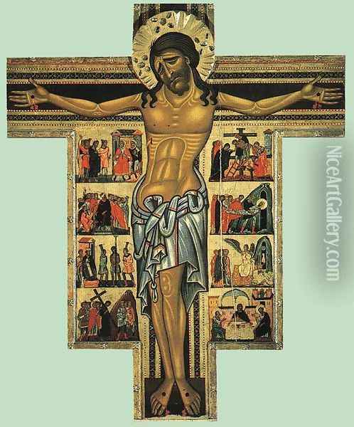 Crucifix with scenes from Calvary Oil Painting - Master of San Francesco Bardi