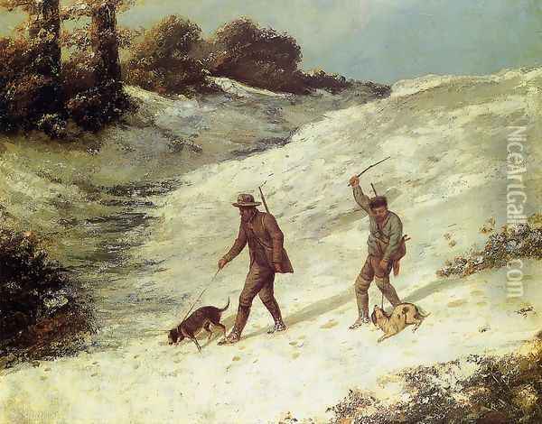 Poachers in the Snow Oil Painting - Gustave Courbet