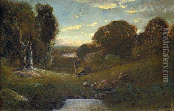 Landscape At Sunset Oil Painting - William Keith