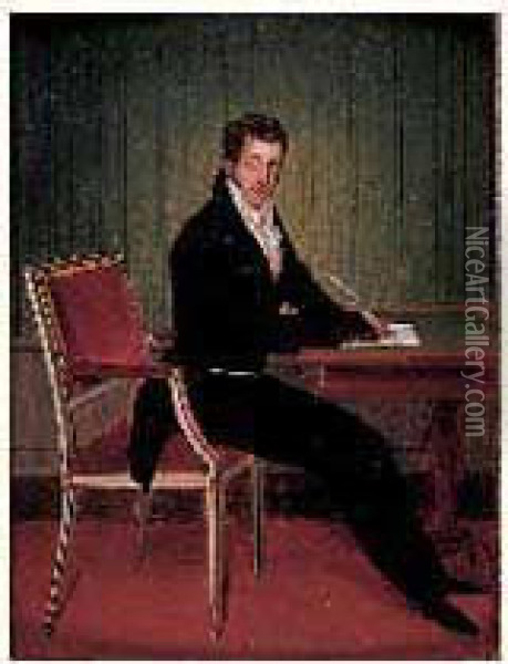 Portrait D'homme Assis A Son Bureau Oil Painting - Louis Nicolas Lemasle