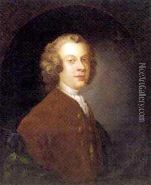 Portrait Of A Gentleman In A Brown Coat And White Cravat Oil Painting - Philip Mercier