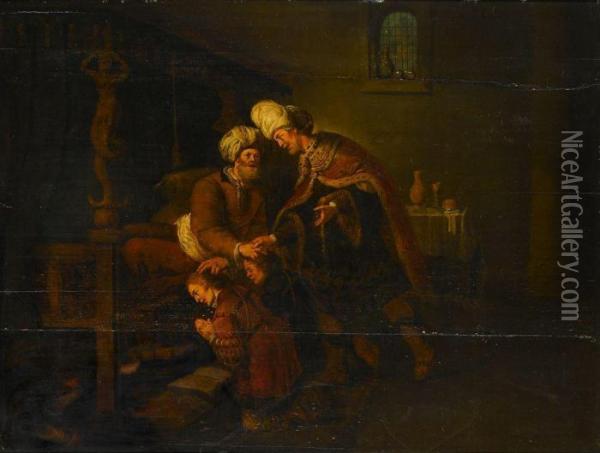 Jacob Blessing Ephraim And Manassas Oil Painting - Rembrandt Van Rijn