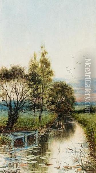 Abendliche Landschaft Mit Bachlauf. Oil Painting - Thomas Ireland