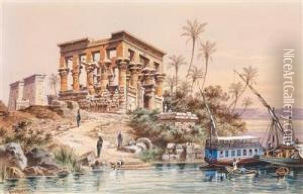 Agyptischetempelanlage Auf Einer Nilinsel Oil Painting - Friedrich Perlberg