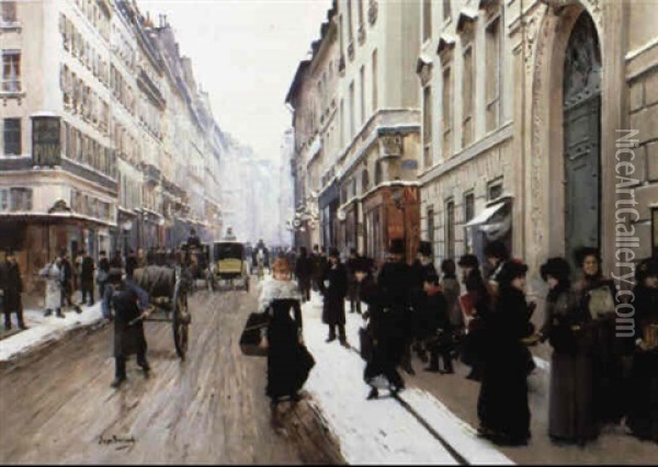 Winter In Paris Oil Painting - Jean Beraud