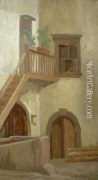 Cortile Di Casa Oil Painting - Alcide Davide Campestrini