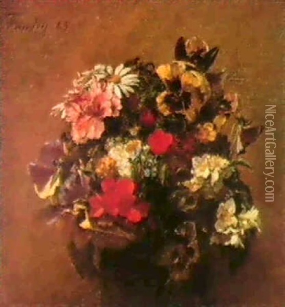 Bouquet De Fleurs-pensees Oil Painting - Henri Fantin-Latour