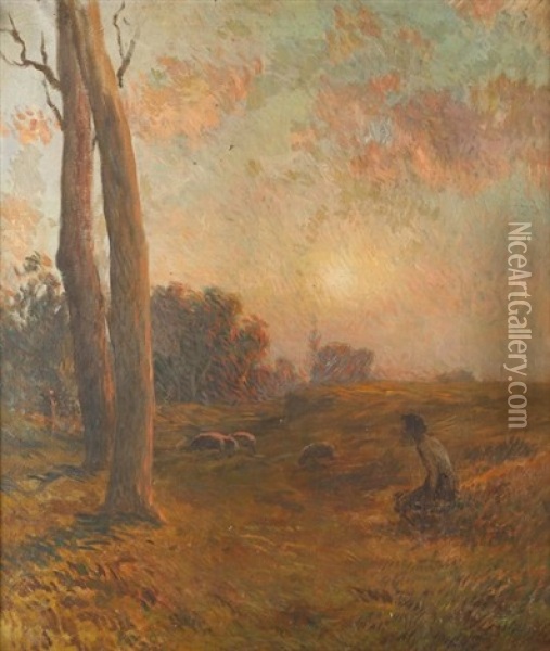 Prairie Au Crepuscule Oil Painting - Henry Lerolle