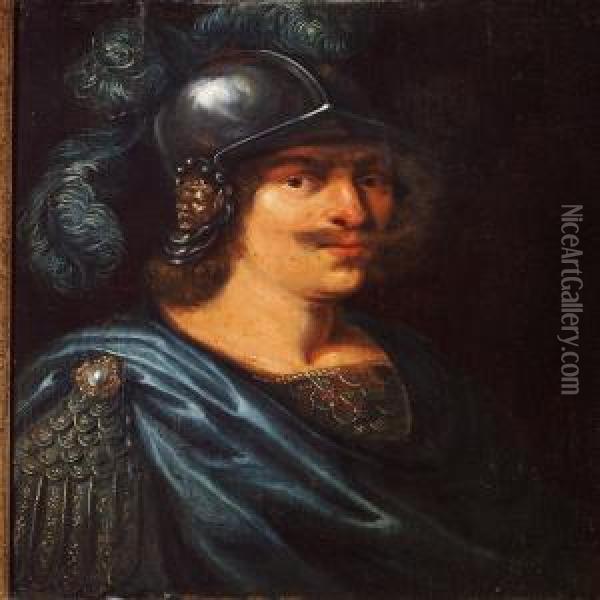 Man With A Helmet Oil Painting - Karel van III Mander