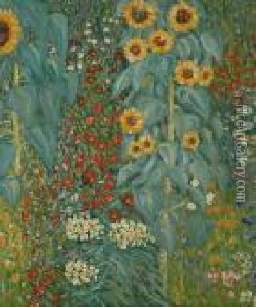Farm Garden With Sunflowers Oil Painting - Gustav Klimt
