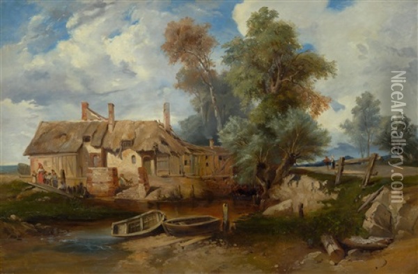 Farmhouse By A Stream Oil Painting - Paul Huet