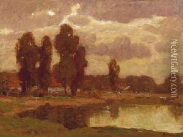 Landscape With A Duck-pond Oil Painting - Istvan Stefan Bosznay /