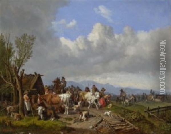 Viehmarkt Oil Painting - Heinrich Buerkel
