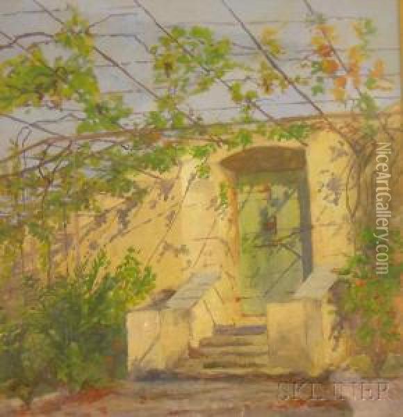 The Grape Arbor. Oil Painting - Susan Makepeace L. Wales